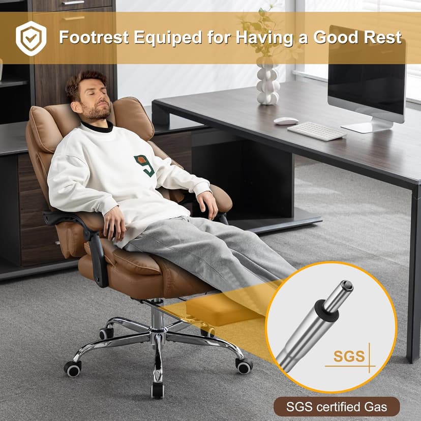 Kneading Massage Office Chair with Heated,90-135° Reclining Executive Office Chair with Footrest,Computer Desk Chair with Wheels,Diamond-Stitched Cushion Leather Office Chair,Brown