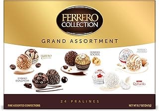 Ferrero Collection Grand Assortment, Hazelnut, Dark, Coconut, Almond, Cappuccino, Holiday Gift Box, 24 Count, 8.7 oz