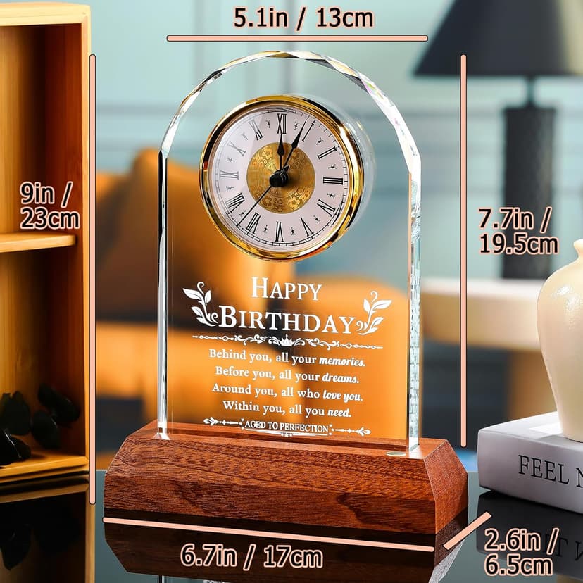 with Wooden LED Light Base, Happy Birthday Keepsake, for Woman Man Her Him Mom Dad Friend, Home Decor Ornalrist Happy Birthday Gifts for Men Women Glass Quartz Clock Keepsake B0GR57JH79