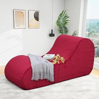 Rattaner Corduroy Chaise Lounge Chair Couch Indoor Boneless Oversized High-Density Sponge Soft Sofa, Red