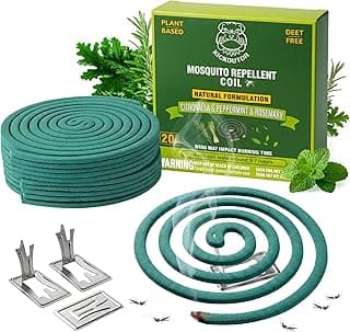 KICKOUTOR Mosquito Repellent Incense Coils with Natural Citronella Oil, 20 Coils & 4 Stands, DEET-Free Outdoor Protection for Patio, Backyard & Camping, Burns 5-7 Hours Against Gnats & No-See-Ums