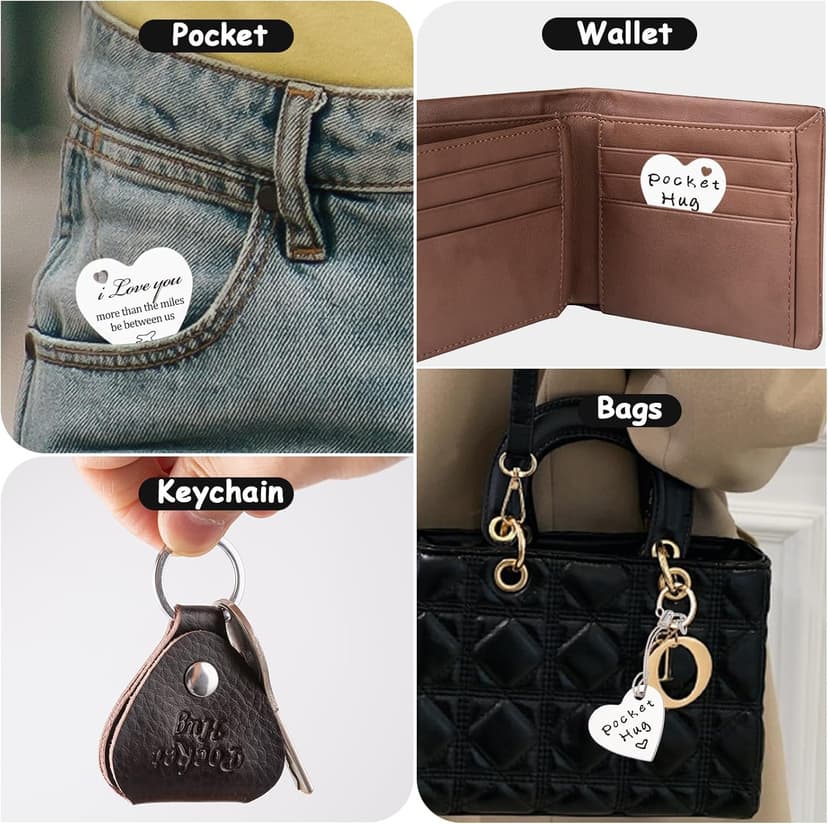 Qunrwe Pocket Hug Token,Long Distance Gifts Keepsake,Double Sided Inspirational Thinking of you Gift with Leather Keychain