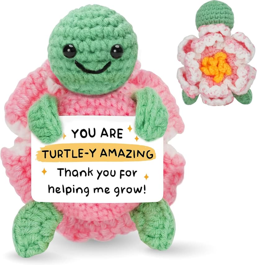 HEXMOZ Christmas Teachers Gifts for Women, Daycare, Preschool, Kindergarten - Thank You for Helping Me Grow Appreciation Gift Ideas - Cute Handmade Turtle Crochet Emotional Support with Positive Card