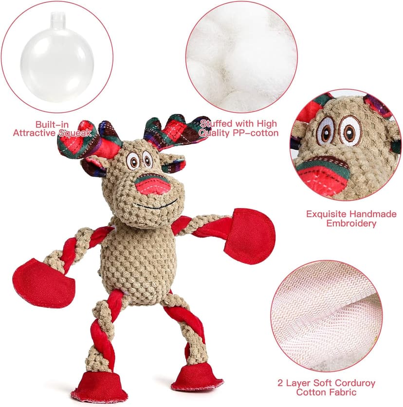 IOKHEIRA Christmas Dog Toys for Large Medium Small Breeds Dogs - Dog Toys Reindeer Squeaky Plush Stuffed Animals Dog Chew Toys with Cotton Material Crinkle Paper 25
