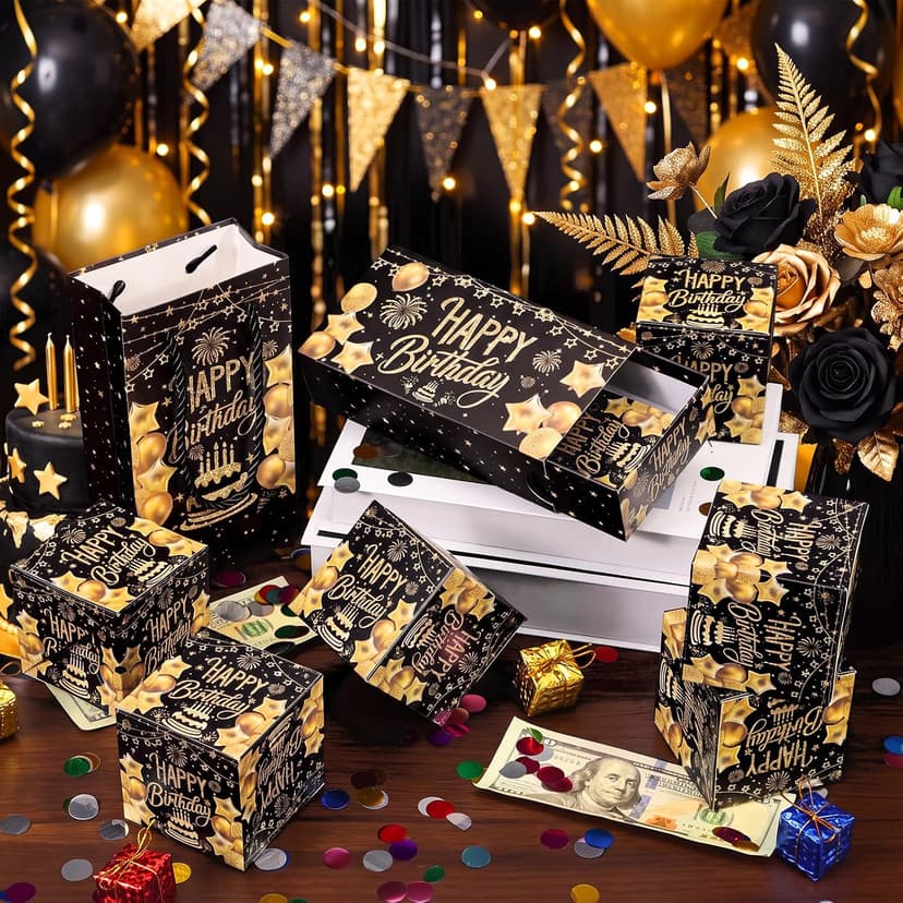 JAPDNK Happy Birthday Surprise Gift Box Explosion for Money, Pop Out Explosion Gift Box with Bounce Money Holder and Confetti, Birthday Money Bank, Birthday Gifts for Women Men B0H5C6R8DF