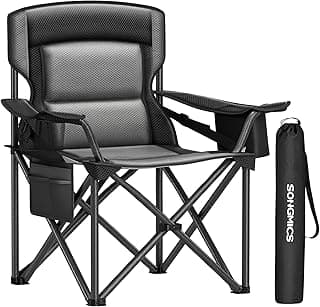 SONGMICS Oversized Lumbar Support Camping Chair, Heavy-Duty Outdoor Folding Chair Comfortable, Padded, Glamping, Cooler Bag, Weight Capacity 450 lb, Ink Black UGCB066B01