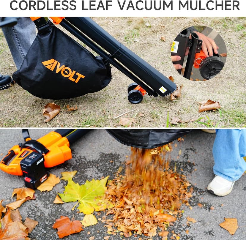 Cordless Leaf Vacuum Blower Mulcher 3 in 1, 2 * 4.0Ah Battery and Charger, Battery Powered Leaf Vacuum with 40L Bag, 160MPH, 600CFM, 4 Speed Modes, Suitable for Lawn Care Yard Cleaning