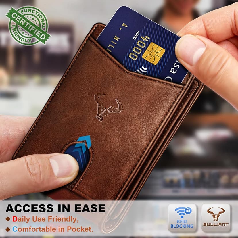 BULLIANT Men Wallet, Slim Leather Wallet Front Pocket Card Holder Gift For Men 11 Slots RFID Blocking
