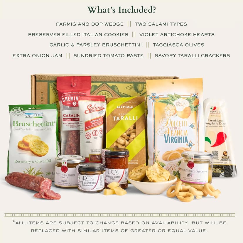 Mercato di Bellina Meat and Cheese Gift Box - Italian Charcuterie Gift Basket With Salami, Cheese, Olives, Crackers, Made in Italy for Holiday, Father's Day, Birthdays, Housewarming, Thank You