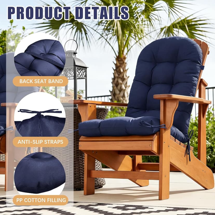Gnostik 2 Pcs Outdoor Adirondack Chair Cushion 47x19.2x4 in, Floral Waterproof Indoor/Outdoor Thicken Larger High Back Outdoor Chair Cushions Lounge Cushion Replacement Cushions for Patio Furniture
