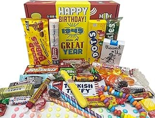 RETRO CANDY YUM ~ 80th Birthday Nostalgic Candy Gift Basket Box Assortment from Childhood Memories for Woman or Man Born 1945 jr