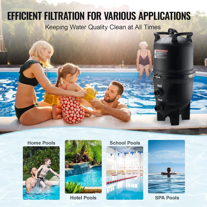 VEVOR 2025 Pro Cartridge Pool Filter Tank & Element for Above Ground & Inground Pools, Large 520-525Sq. Ft Cleaner System Compatible W/Pumps 1 to 3 HP| Up to 15311 GPH |for Pools Up to 122490 Gallons