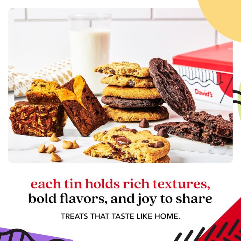 David’s Cookies Gourmet Assorted Cookies and Brownies Gift Basket - 12 x 1.5oz fresh baked cookies and 10 x 2oz individually wrapped brownies - Great for Sharing, Ideal Gift for All Special Occasions