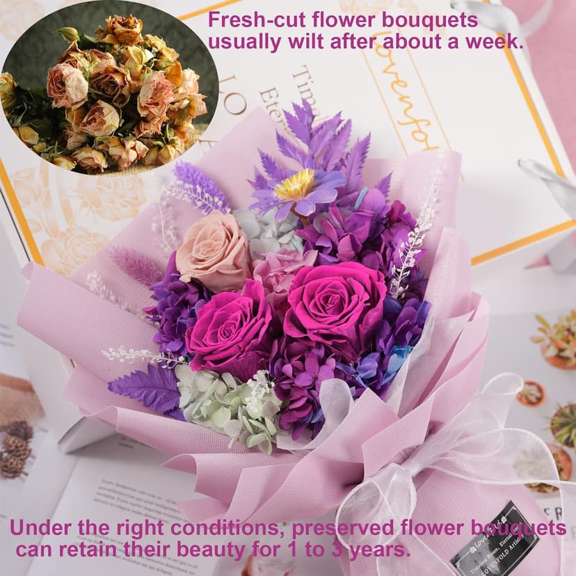 lovenfold Flowers for Delivery,Preserved Flowers Bouquets,Purple Rose Bouquets That Last 1-3 Years,Birthday Flowers Gifts for Women Mom Grandma Wife Friends