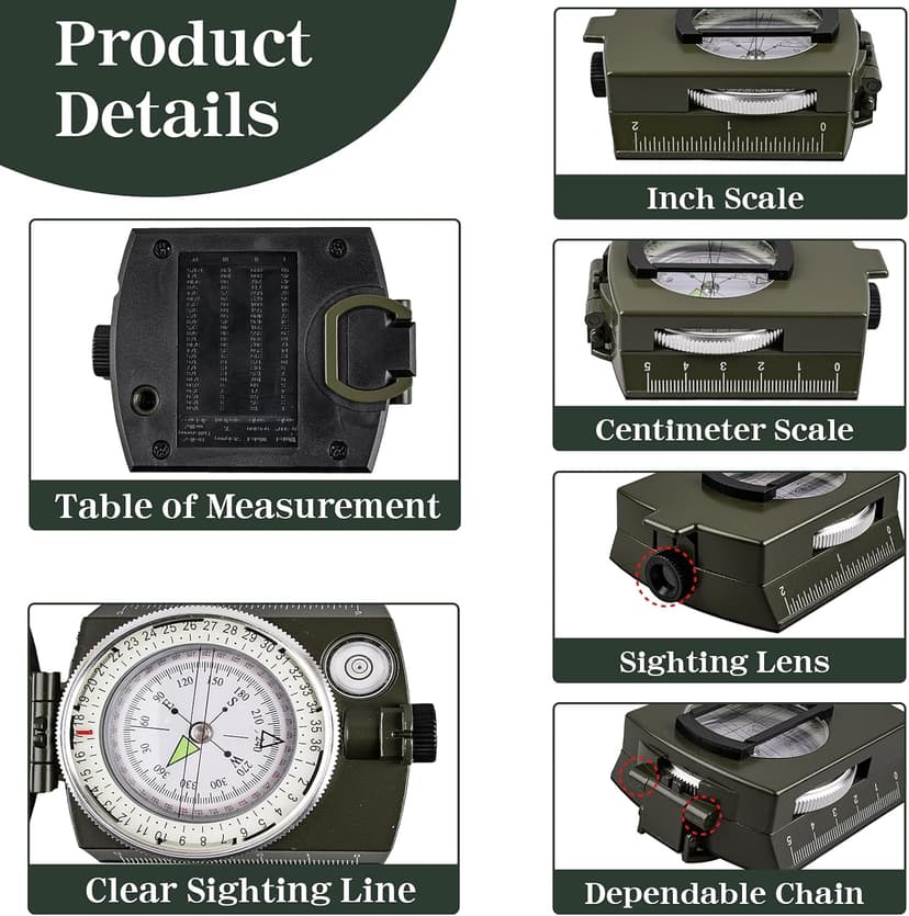 Compasses，Hiking Compass for Survival with ，Waterproof Durable and Pocket-SizedTactical Survival Compass with Lanyard，Climbing Biking Exploring Geology, Outdoor Activities