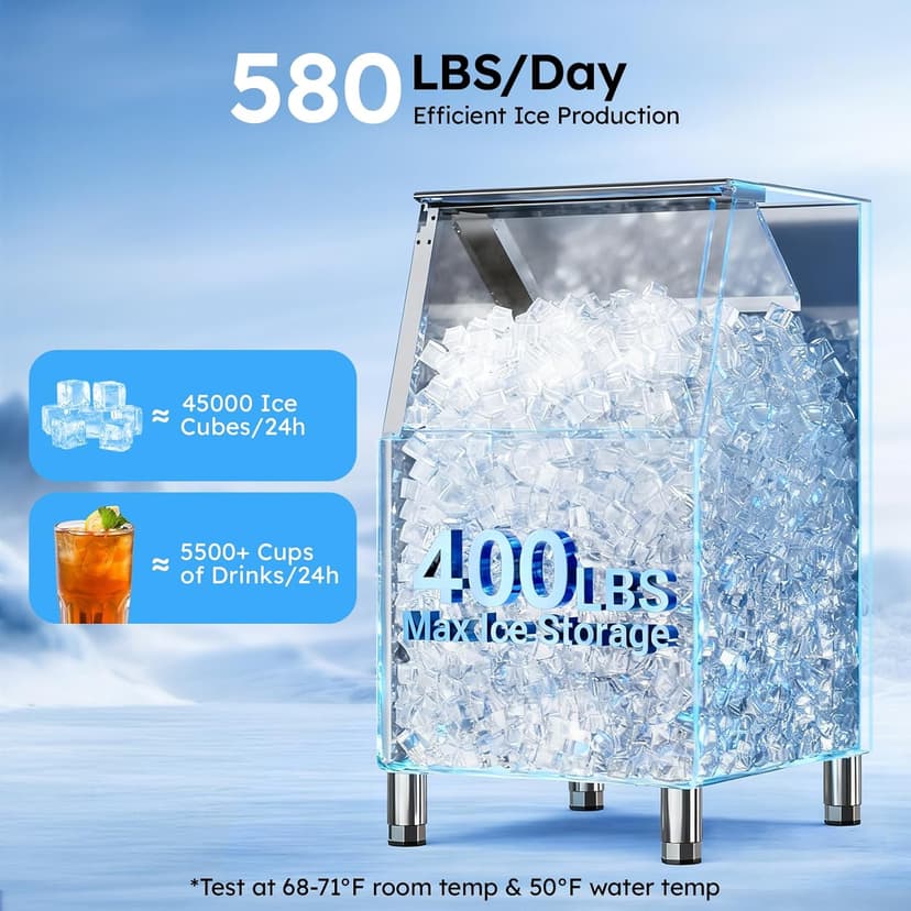 Commercial Ice Maker Machine, 680LBS/24H Ice Production with 560LBS Storage Bin, Industrial Ice Machine with Self-Cleaning, 12 Adjustable Ice Thickness Levels, Stainless Steel