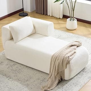 Bezseller Upholstered Chaise Lounge Indoor, Comfy Lounge Boucle Sofa, Modern Leisure Sleeper Sofa with Pillows, Recliner Chair Indoor for Living Room Bedroom Office, Beige