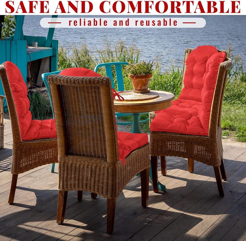 Geelin 4 Pcs Outdoor Patio Chair Cushion Thick High Back Adirondack Chair Cushion Tufted Weather & Fade Resistant Anti-Slip Outside Rocking Chairs Pads with Ties, 44 x 19 x 4 Inch (Red)