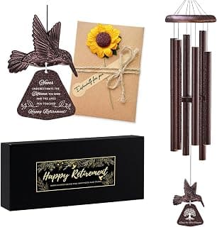 Sunflower greeting card shares warm retirement wishes for women and men, colleagues, bosses, teachers, friends, or coworkers. Wind Chimes Retirement Gift for Women, 32 Inch Hummingbird Chime with Card B0FD3MFY59