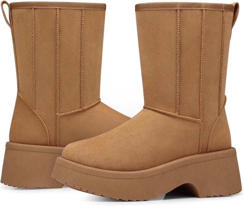 SHIBEVER Women's Snow Boots Winter: Suede Fur Lined Waterproof Anti-Slip Furry Platform Women Ankle Snow Boots