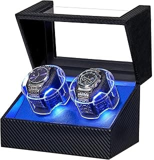 ANWBROAD ANWBROAD Watch Winder for Automatic Watches, Double Automatic Watch Winder Box with Quiet Japanese Motor, 4 Modes Dual Watch Winder wIth LED Light, Type-C Adapter, UJWW016C