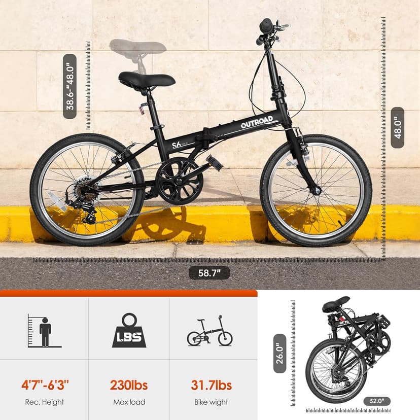 20-inch 7-Speed Folding Bike - Lightweight Aluminum Frame, Adjustable Stem, Easy Foldable Bicycle for Commuting & Storage, Multiple Colors