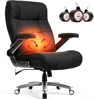 600LBS Big and Tall Massage Office Chair, Extra Wide Seat - 3D Kneading Massage & Heat Office Chair with Heavy Duty Metal Base, 3D Flip Arms, Fabric Ergonomic with Thick Spring Cushion