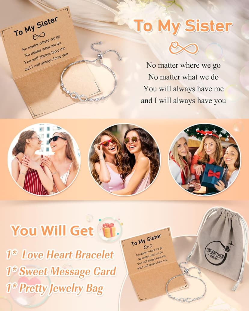 UNGENT THEM Infinity Love Heart Bracelets for Women Her Happy Birthday Valentines Christmas Presents