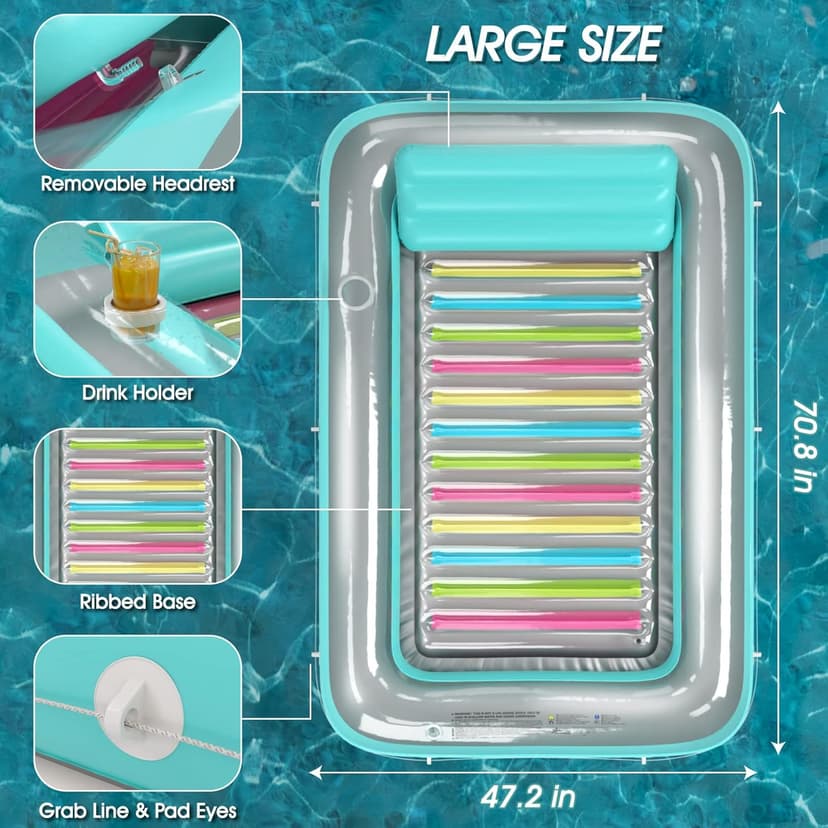 Jasonwell 4 in 1 Inflatable Tanning Pool Lounger Float - Sunbathing Lounge Floatie Raft Toys, Water Filled Tanning Bed Mat Pad Blow Up Kiddie Pool with Ball Pit for Adult, Kids (L)