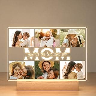 Personalized Gifts for Mom from Daughter Son, Custom Picture Frames with Photos, Customized Photo Frame with Night Light, Personalized Christmas Birthday Gifts for Mom Baby Kids Family