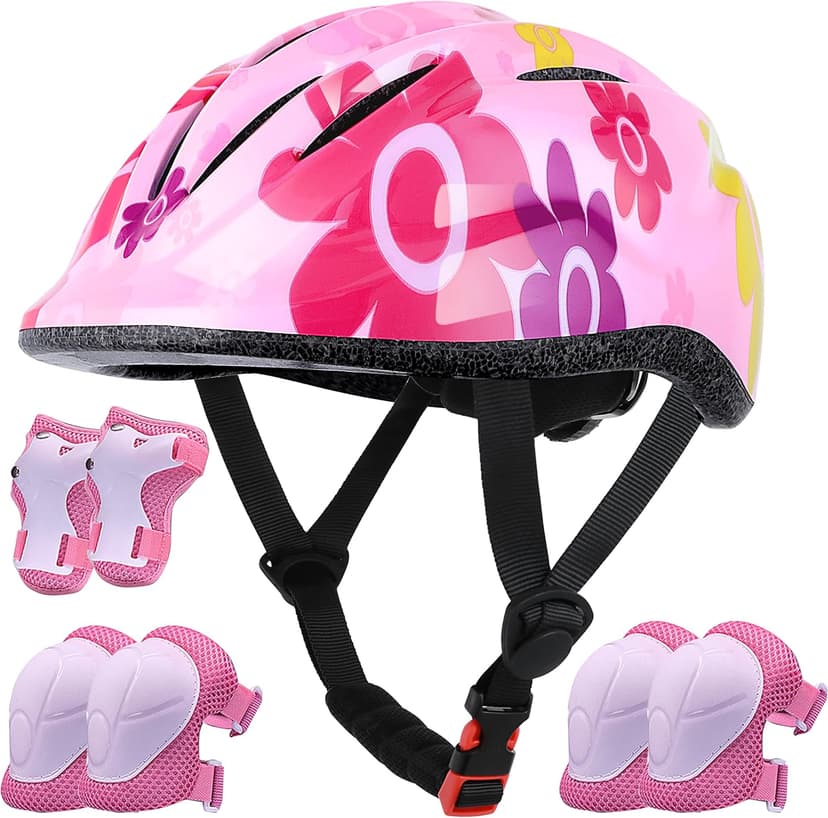 Lamsion Kids Helmet Adjustable with Sports Protective Gear Set Knee Elbow Wrist Pads for Toddler Ages 3 to 8 Years Old Boys Girls Cycling Skating Scooter Helmet