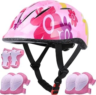 Lamsion Kids Helmet Adjustable with Sports Protective Gear Set Knee Elbow Wrist Pads for Toddler Ages 3 to 8 Years Old Boys Girls Cycling Skating Scooter Helmet