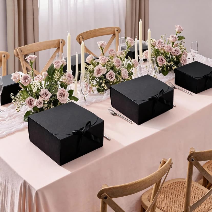 4 Sets Black Bridesmaid Proposal Gifts, Maid of Honor Gift Includes Wedding Gift Box Jewelry Box Makeup Bag Bracelet Foam Flower Invited Card Glasses Cup Hair Tie for Bridal Shower Bachelorette Party