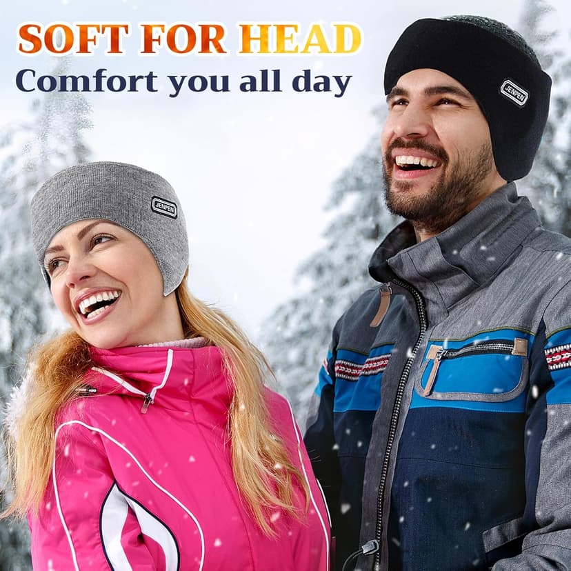 JenPen 3 Pcs Double-layer Ear Muffs for Winter Ear Warmers Headband for Men Women Knit Fuzzy Lined for Adult Running Cycling Ski (Black,Light Grey,Navy Blue)