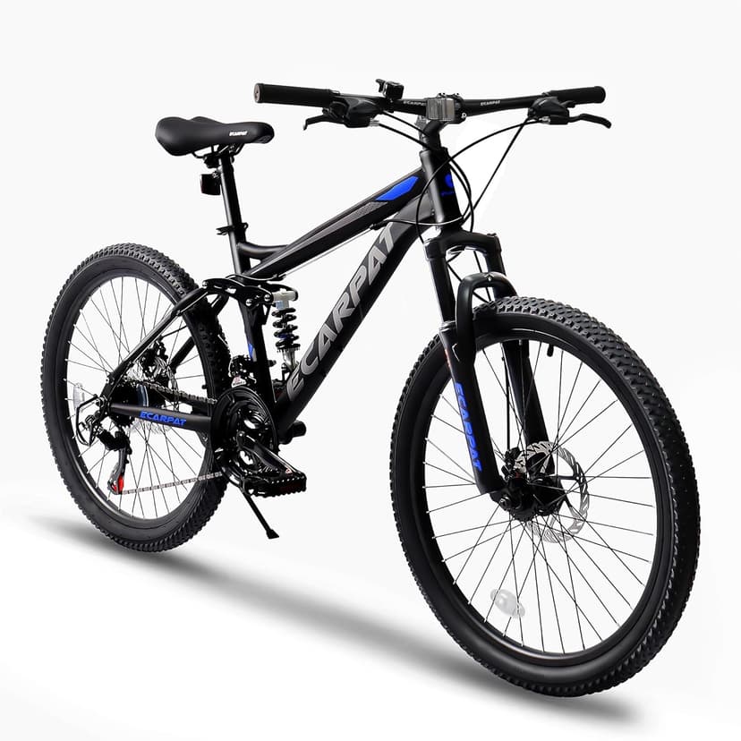 Ecarpat 24/26/27.5 Inch Mountain Bike, Full/Front Suspension Mens Boys Mountain Bike with 21 Speed Steel Frame and Dual Disc Brakes, Adult Sport Bicycle for Trail City Road, Gift Choice
