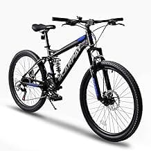 Ecarpat 24/26/27.5 Inch Mountain Bike, Full/Front Suspension Mens Boys Mountain Bike with 21 Speed Steel Frame and Dual Disc Brakes, Adult Sport Bicycle for Trail City Road, Gift Choice