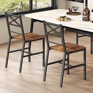 MAHANCRIS Dining Chair Set of 2, Rustic Wooden Kitchen Chairs with Backrest, Farmhouse Dining Chairs for Kitchen, Industrial Style Chair with Metal Frame, Easy Assembly, Rustic Brown TBHR1001
