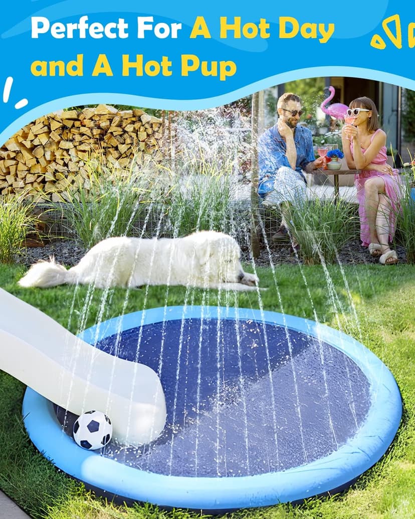 Peteast Splash Pad for Dogs & Kids - Anti-Slip Dog Pool for Large Dogs, 0.58 mm Thickened Durable Outdoor Water Play Mat, Summer Sprinkler Toy for Backyard (67in, Blue)