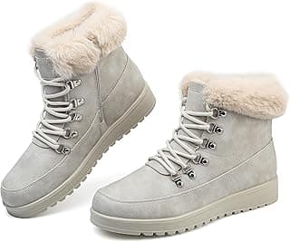 Chaoslook Womens Snow Boots Waterproof Leather Fur Lined Winter Warm Boots for Women Comfortable Platform Lace up PU Fashion Ankle Booties