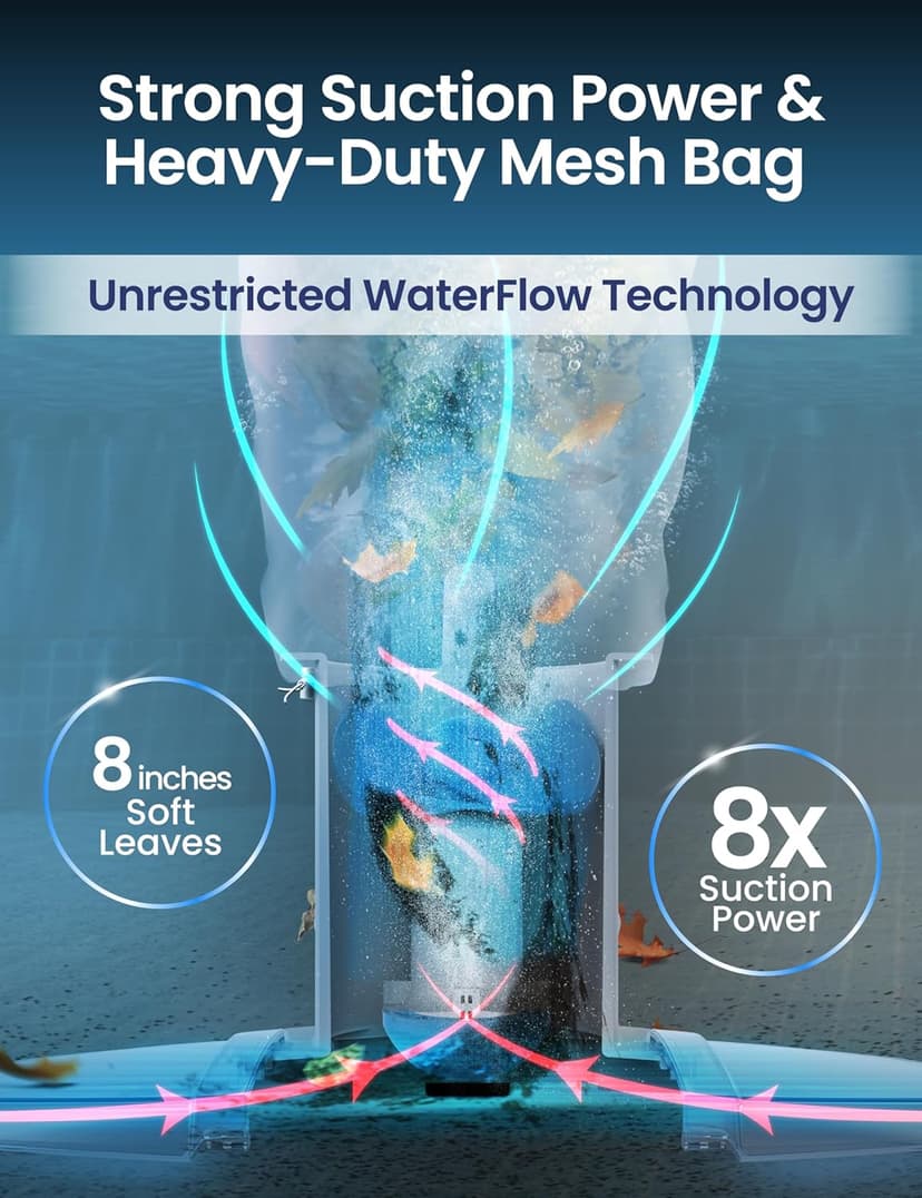 KOKIDO Rechargeable Heavy Duty Pool Leaf Vacuum Cleaner, Commercial Power Suction for Pool Closing, Standard and Fine Filter Bags, for Larger Leaves and Debris, Inground and Above Ground Pools XV910