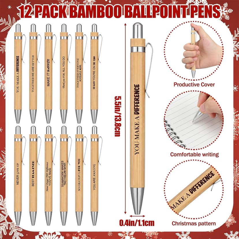 Gueevin 24 Pcs Christmas Employee Appreciation Gift Bulk Thank You Gift for Coworkers 12 Sets Xmas Inspirational Spiral Notebook and Bamboo Pens for Office Staff Team Volunteer Nurse Teacher(Snowman) B0H5BJXK8S