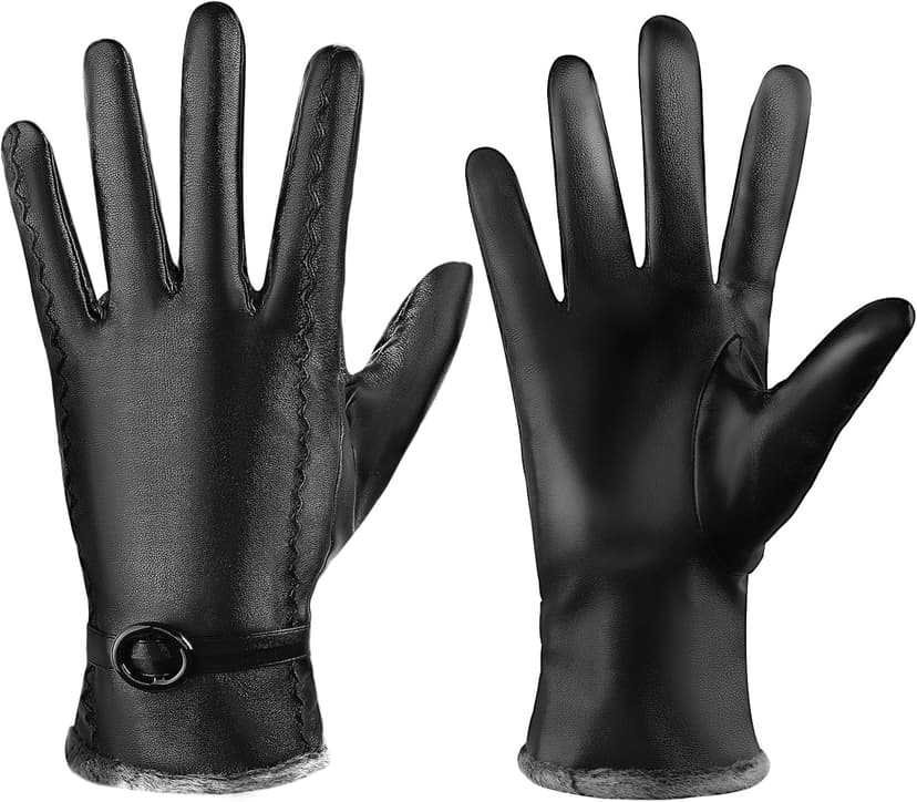 Trifabricy Leather Gloves for Women - Womens Leather Winter Gloves, Warm Lined Touchscreen Winter Glove for Cold Weather