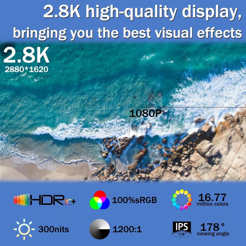 Viyivwine Portable Monitor Touchscreen 15.6" 2.8K Laptop Screen Extender 2880x1620,100Hz,100％sRGB,w/45° Adjustable Stand,mini HDMI USB-C Computer Display for Laptop PC Phone Mac