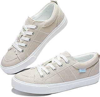 Obtaom Women's White Play Fashion Sneakers Cute Lace up Canvas Shoes Low Top Washed Canvas Flat for Lady