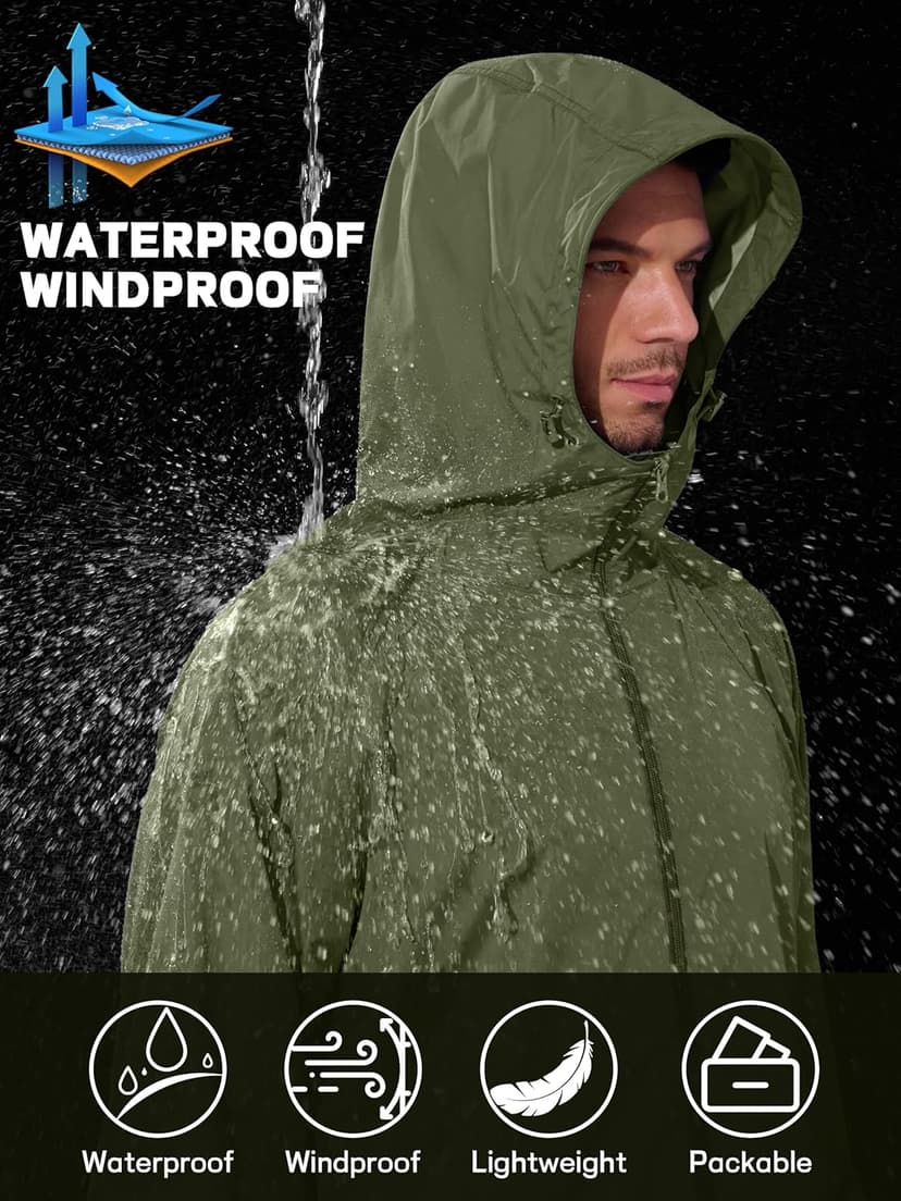 UIQUR Men's Rain Jacket Windbreaker Waterproof Jacket Raincoat Cycling Running Hiking Gear Hood Lightweight Packable