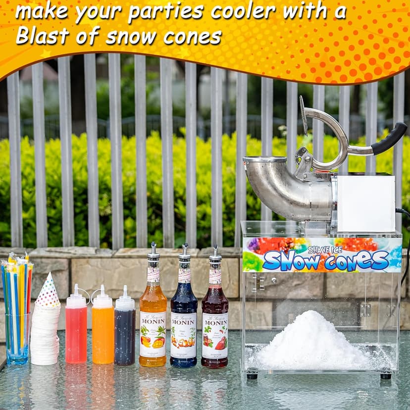 VNN 48L Snow Cone Machine, 500LB/H Commercial Shaved Ice Machine, 300W Electric Ice Shaver Machine, Suitable for Party Activities, Family Gatherings, Events