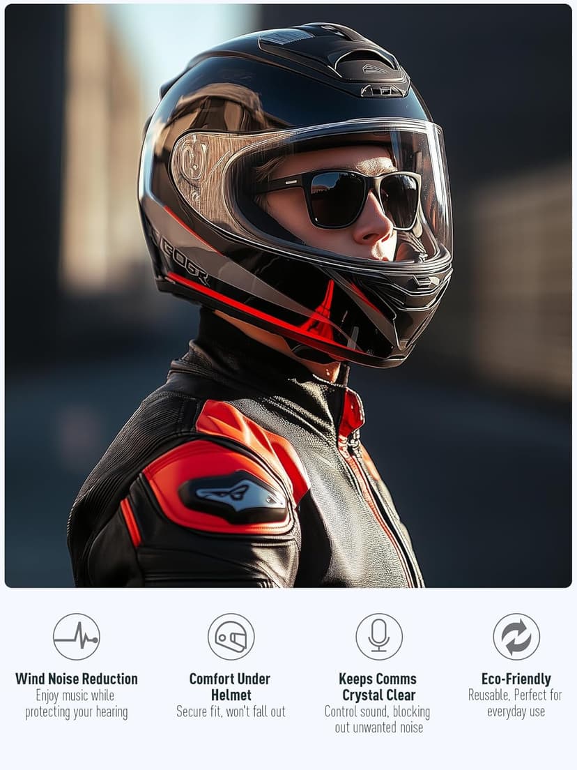 Motorcycle Ear Plugs for Wind Noise Reduction, Keep Comms Clear, Comfort Under Helmet & Prevent Hearing Damage, Noise Canceling 25 dB, Reusable Earplugs for Motorbike, Touring, Racing, Shooting
