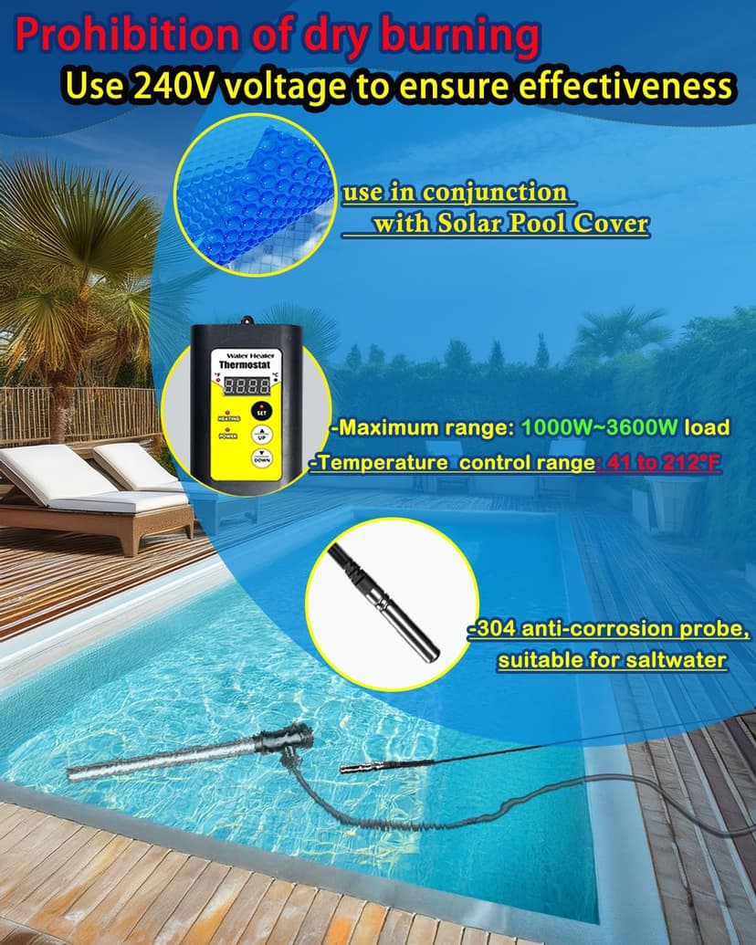 2000W Bathtub Heater | Pool Heater for Above Ground Pools, Portable Extra Baptistry Heaters for Baptismal Water Warmer, Inflatable Hot Tubs Warmer -120V Immersion Water Heaters for Bathtub