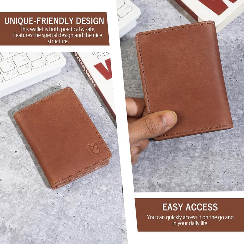 FOXHACKLE Leather Credit Card Holder For Men and Women,Small RFID Blocking Bifold Wallet (Hunter Tan)