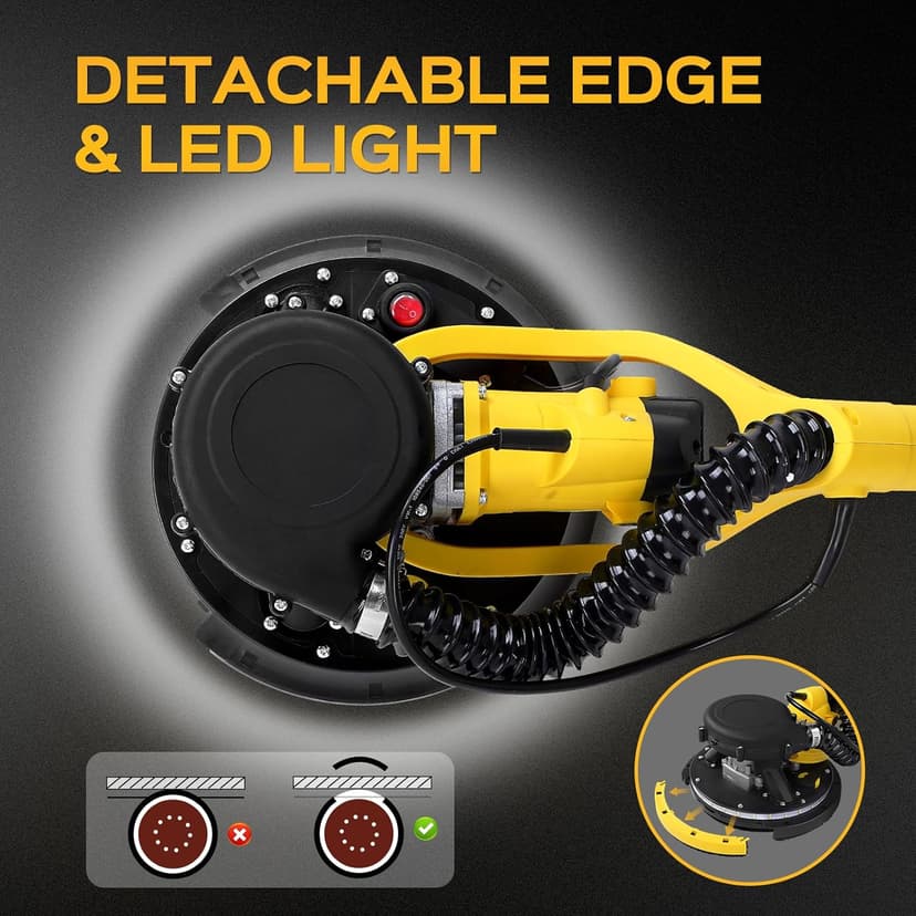 Drywall Sander Tool, KUPERIA 8.5 Amp Popcorn Ceiling Removal Tool with 7 Variable Speed 800-1800RPM, Electric Drywall Sander with Extendable Handle, LED Light,6 Basic Sand Paper & 6 Grid Sandpaper